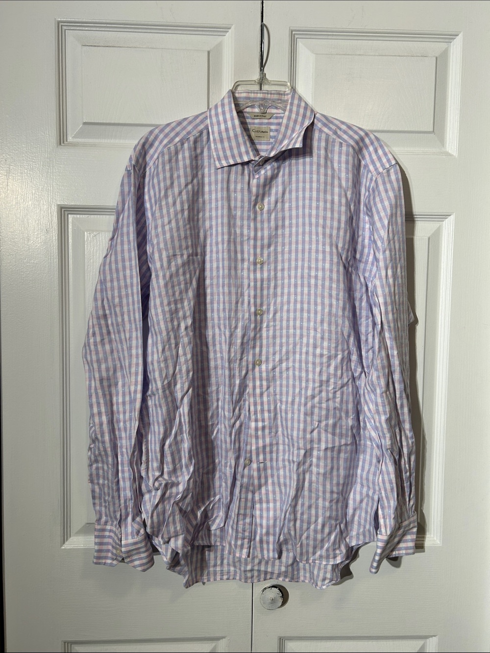 Culturata Lavender, Pink, White Check Tailored Fit Shirt Size L Large 16-1/2